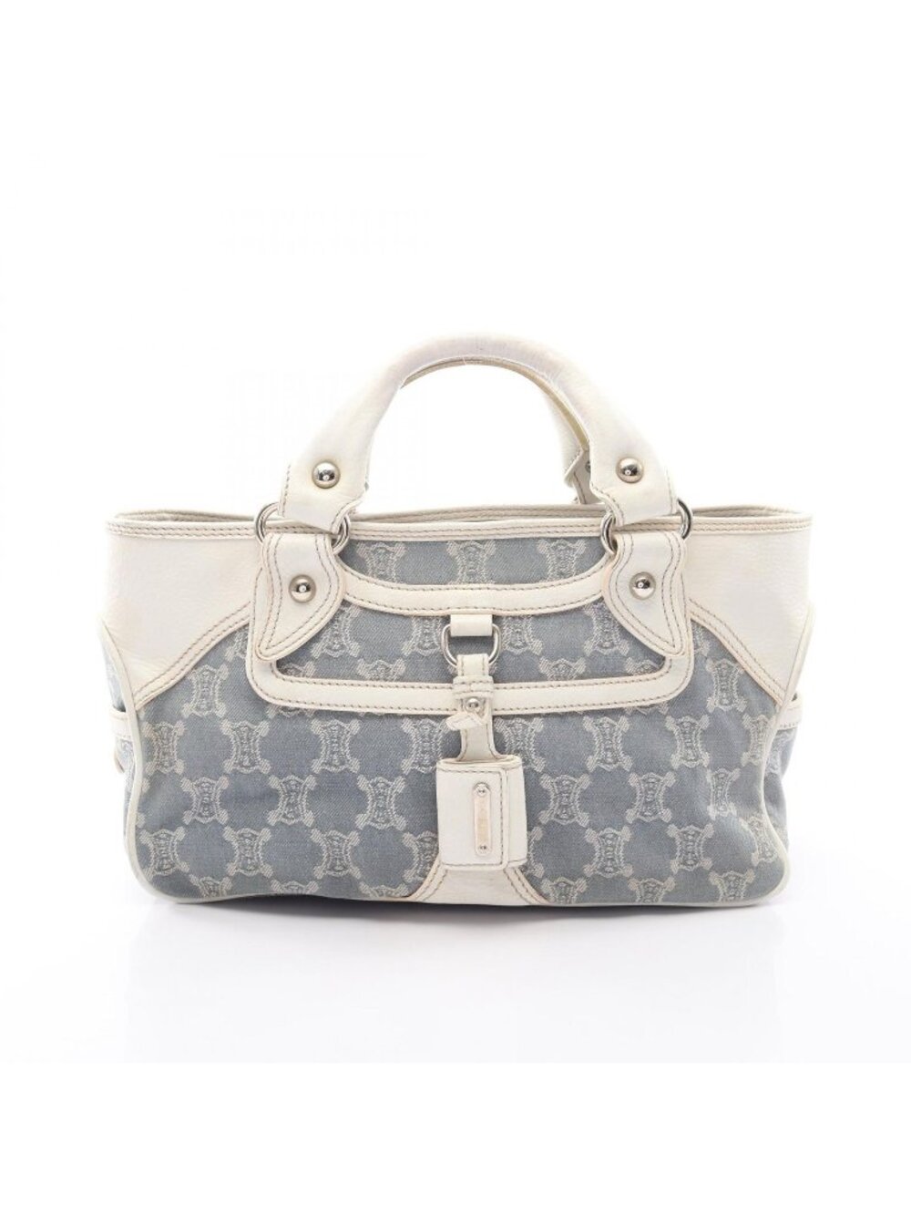 Celine Handbag Boogie Bag Paris Macadam Light Blue White Denim Leather Triomphe